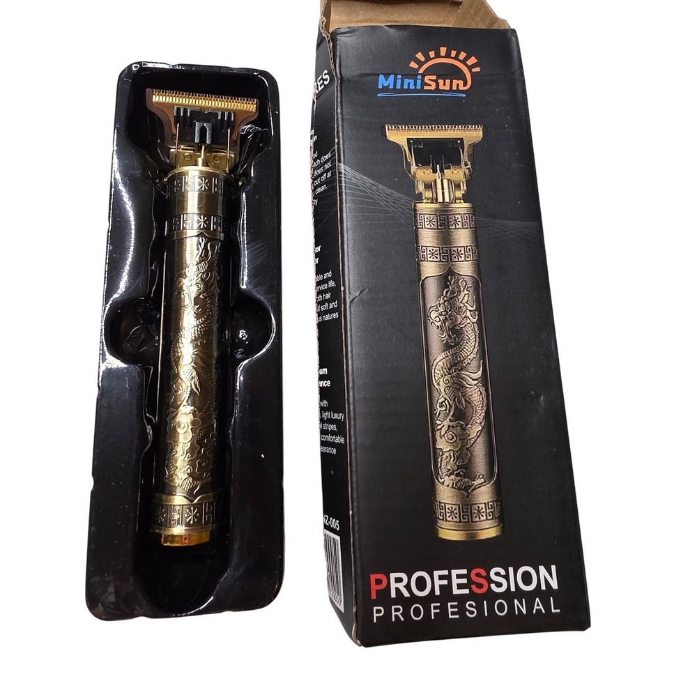 MiniSun Professional Cordless Hair‎ Trimmer Dragon Embossed T-Blade Clipper Gold
